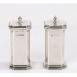 Pair of George V silver pepperettes, Birmingham 1919, maker S W Smith & Co, of square form with