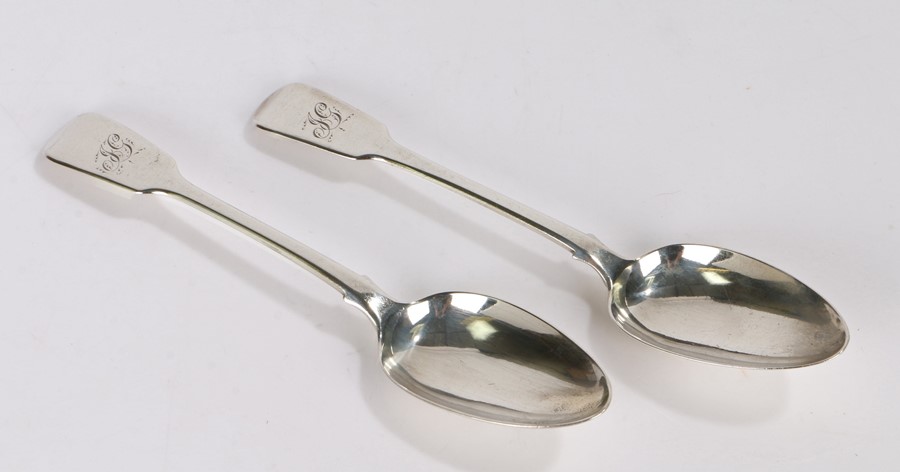 Matched pair of George IV silver tablespoons, the first London 1823, maker William Eley and