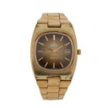 Omega Geneve gold plated gentleman's wristwatch, the signed tiger's eye effect dial with gilt