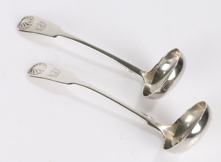 Pair of William IV Scottish silver ladles, Edinburgh 1839, maker James McKay, the shell pattern