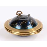 Kigu "Flying Saucer" musical powder compact, the brass body with domed blue enamel starry sky