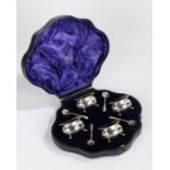 Set of four George V silver salts, Birmingham 1911, maker Alexander Clarke & Co. the oval salts with