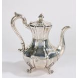 Victorian silver coffee pot, London 1842, maker John Mortimer & John Samuel Hunt, the bulbous