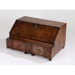 George II and later walnut toilet mirror base, crossbanded and double feather-banded, the top re-