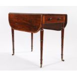 Regency mahogany Pembroke table, the D shaped drop leaves with reeded edges above a single frieze