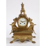 Late 19th Century gilt metal French mantel clock, surmounted by a Chinese style dragon above the
