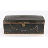 Early 20th Century leather mounted trunk, the domed lid with rivet decoration and initials J.R.W.