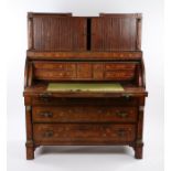 Early 19th Century Dutch mahogany and inlaid bureau, the tambour top above a floral marquetry