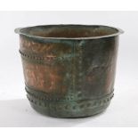Large 19th Century copper log basket, with a rounded body and rivetted together, 65.5cm diameter,
