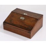 Victorian rosewood writing slope, of small proportions, the mother of pearl escutcheon lid and