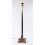 Regency style patinated bronze and gilt bronze standard lamp, of Corinthian column form, on a square