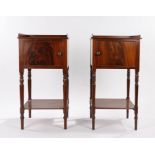 Near pair of Victorian mahogany pot/bedside cupboards, the gallery top above a single door enclosing