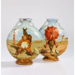 Pair of 19th Century pottery vases, hand painted with a portly gentleman eating and drinking on