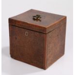 George III burr yew tea caddy, the hinged top with kingwood and boxwood banding above the conforming