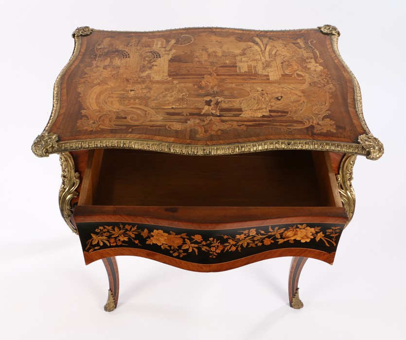 A fine mid 19th Century marquetry side table, the top with a marquetry scene using figured and - Image 2 of 2