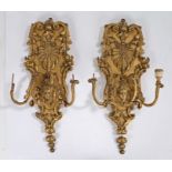 Pair of 19th Century gilt gesso composition girandoles, each with three branches, lacking sconces,