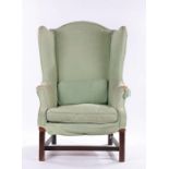 George III wingback armchair, the deep wingback, loose seat cushion and bolster cushion