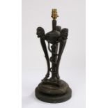 Neoclassical desk or table lamp, with three arched supports depicting fauns above a circular base,