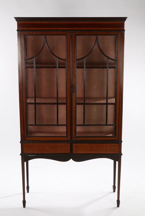 Edwardian mahogany, boxwood lined and satinwood crossbanded display cabinet, with a moulded