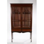 Edwardian mahogany, boxwood lined and satinwood crossbanded display cabinet, with a moulded