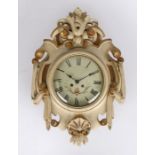 19th Century French vineyard clock, the white painted dial with Roman numerals and central foliate