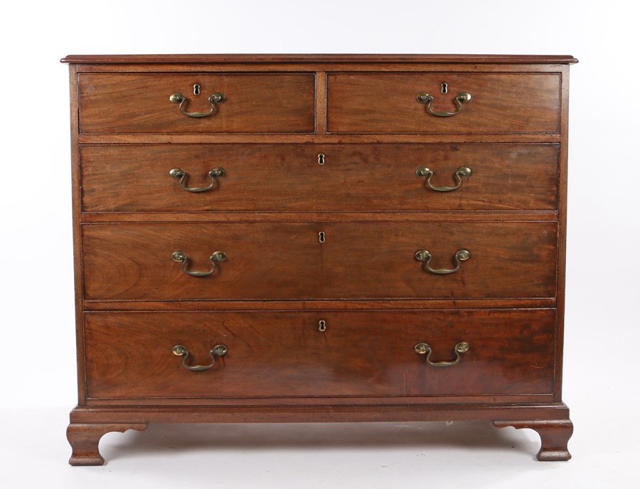 George III mahogany chest of two short and three long drawers, with brass swan neck handles,