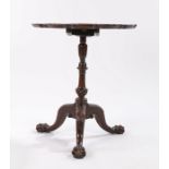 George III carved mahogany tripod occasional table, circa 1760 and later, having a circular one-