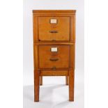 Edwardian oak filing cabinet, the two drawers with brass handles and label slots, with panelled