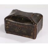 Chinese export lacquered twin compartment tea caddy, 19th century, the shaped hinged lid with