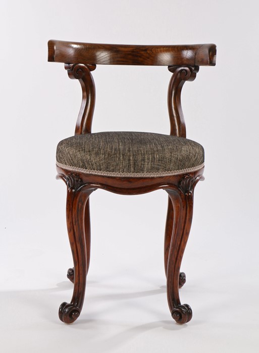 19th Century oak chair, the arched back with scroll supports above the pad seat on cabriole legs and