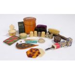 Collection of 19th Century sewing accessories, to include pin cushions, needle case, thimbles,
