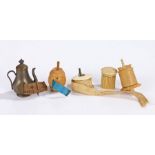 19th Century sewing tape measures, to include a fishing reel example, a tower, a barrel and a