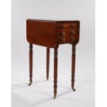 Victorian mahogany drop-leaf occasional table, the two drop leaves flanking three small drawers with