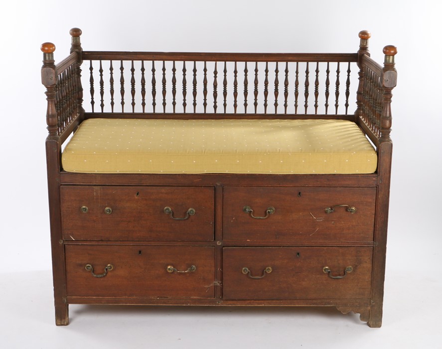 19th Century mahogany window seat, The spindle back and sides above four short drawers and block - Image 2 of 2