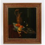 Dutch school, 19th Century still life with a bowl of fruit, a roemer, glass of wine and a jug on a