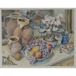 Joanna Dunham (20th Century) Winter Fruit and Flowers, pencil signed and dated 93 watercolour,