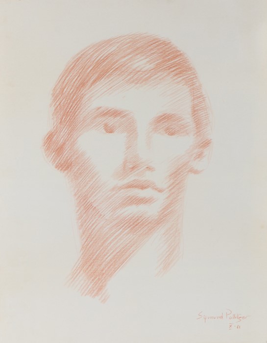 Sigmund Pollitzer (British, 1913-1982) Head of a Young Man, signed and dated 61, chalk, 48cm x