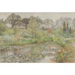 Thomas Henry Hunn (1857-1928) Water Garden at Wisley Surrey, signed and dated watercolour 1905, 49cm