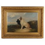 J. Langlois (1855-1904), black and white West Highland terriers in a landscape, signed oil on