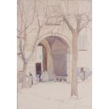Avril Burleigh (1885-1949) Archway with people, pencil signed watercolour, 27cm x 39cm