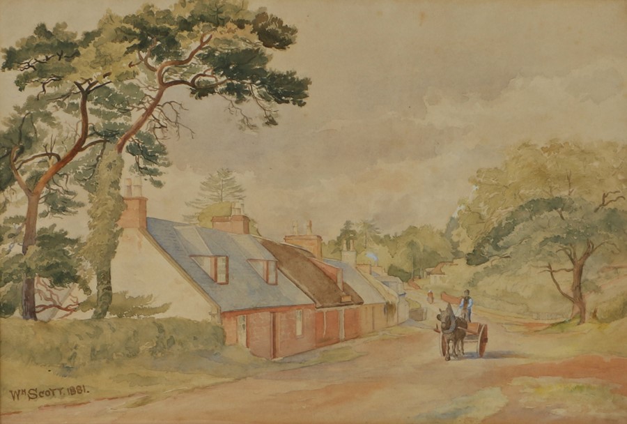 William Scott (British 19th Century) Village lane, signed WM Scott and dated 1881, 54cm x 36cm