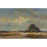 Andrew King (b.1956) Late Summer, View of Aldeburgh Church over pasture 1984, signed oil on board,