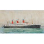 William Minshall Birchall (1884-1941), "S.S. 'Leviathan' Leaving New York", signed watercolour,