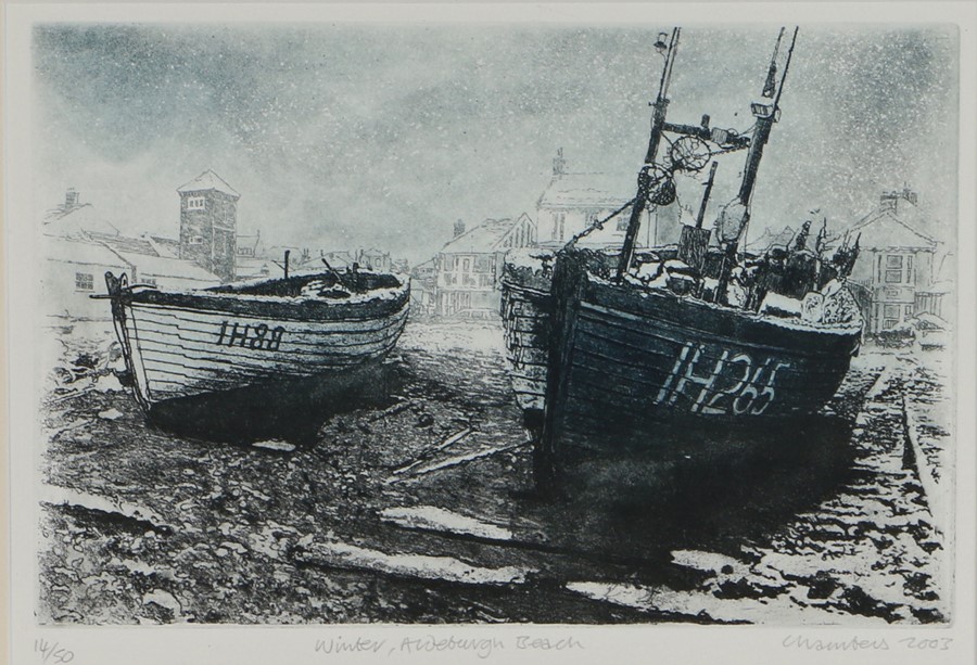 Derek Chambers (Contemporary) Winter, Aldeburgh Beach, pencil signed and titled. dated 2003,