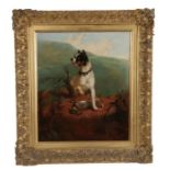 19th Century British school, Terrier and rabbit, unsigned oil on canvas, housed within a gilt