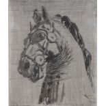 Sigmund Pollitzer (British, 1913-1982) Horses head, signed and dated 71, pen and wash, 46cm x 58cm