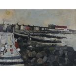 John Ash (1926-1999) Children on a pier, signed oil on board, 101cm x 75cm