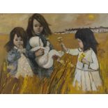 John Ash (1926-1999) Children in a field, signed oil on board, 100cm x 75cm