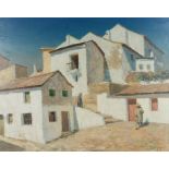 Alan Stenhouse Gourley, PROI (Scottish, 1909-1991) Village scene with white wash buildings, signed