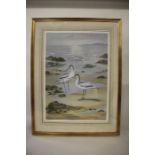 Three John Baxendale limited edition prints, Avocets 32/250, Bird of prey flying in a snowy